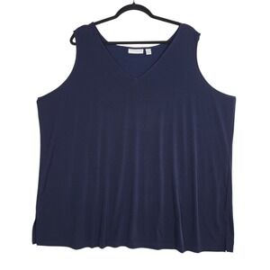 Susan Graver Liquid Knit V-Neck Tank Top 3X Navy Blue Sleeveless Slinky Shell